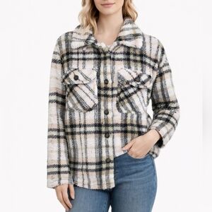 Ci Sono Plaid Teddy Button Front Shacket
